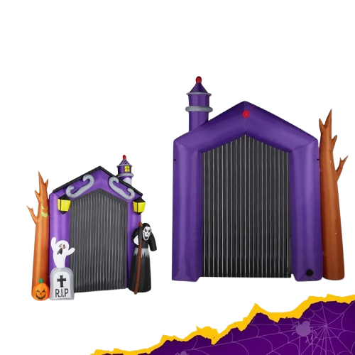 10FT Halloween Inflatable Haunted House Castle Arch Decoration w/ Build-in LEDs
