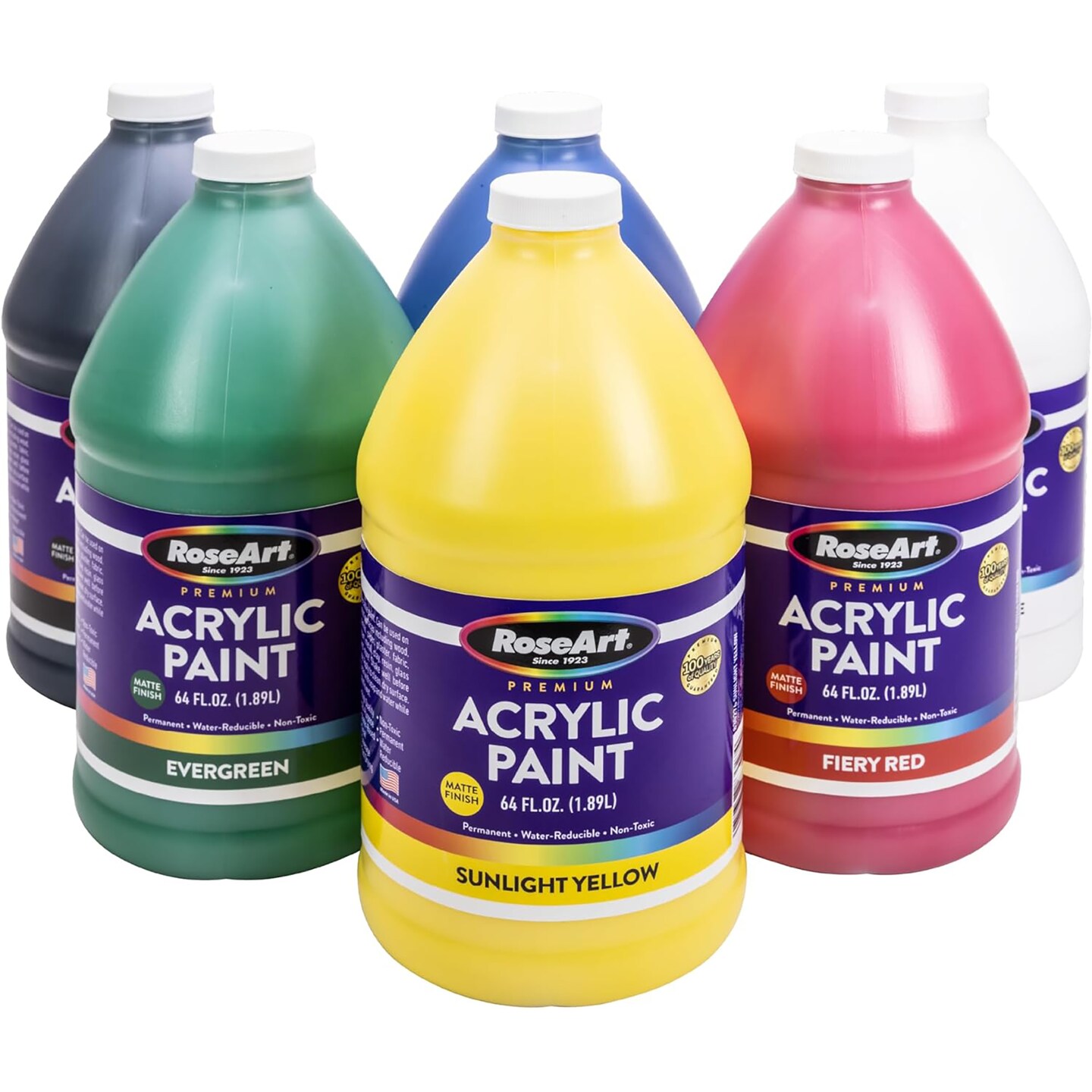 RoseArt: Classroom Pack: Premium Acrylic Paint - 6 Bottles - 64oz Ea- 6 Color Bulk Set, Water Based, Non-Toxic, Arts & Crafts, Back to School Supply