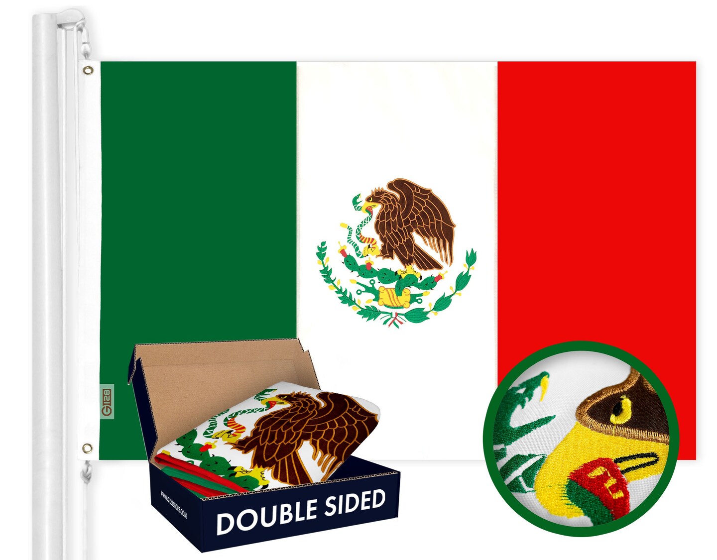 G128 Mexico Mexican Flag | 2.5x4 Ft | Double ToughWeave Series Double Sided Embroidered 210D Polyester | Country Flag, Embroidered Design, Indoor/Outdoor, Brass Grommets, Heavy Duty, 3-ply