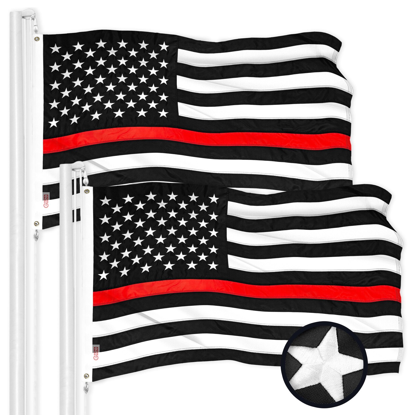 Thin Red Line State Flag 3x5 Ft 2-Pack Embroidered Polyester By G128