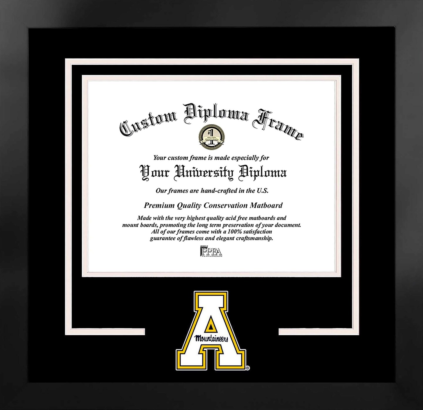 Appalachian State Mountaineers 11w x 8.5h Spirit Diploma Manhattan Black Frame with Bonus Campus Images Lithograph (value savings $59)
