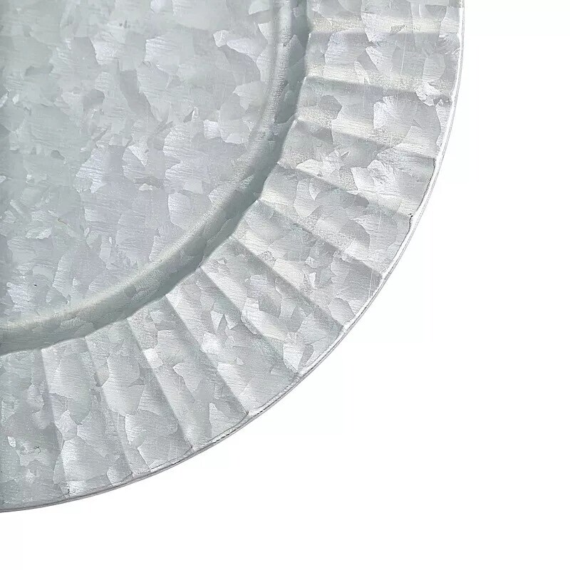 24 pcs 13&#x22; Silver Round with Ruffled Rim Galvanized Metal Wedding Charger Plates