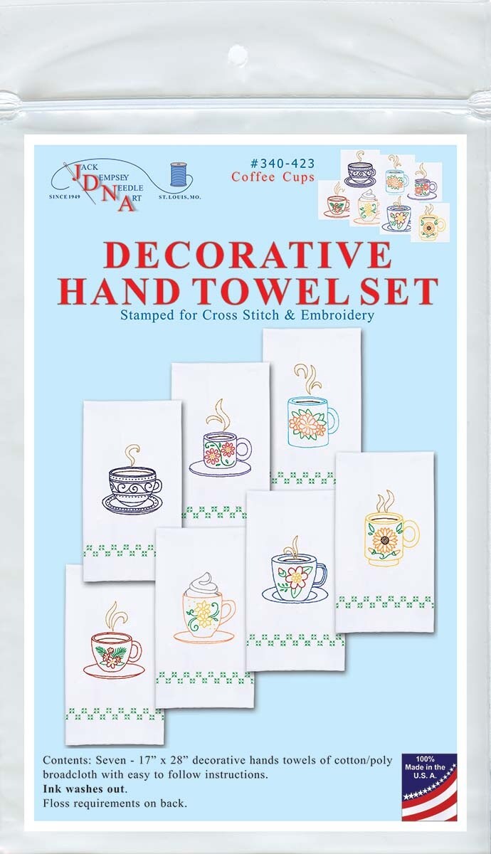 Jack Dempsey Stamped Decorative Hand Towels 17"X28" 7/Pkg-Coffee Cups