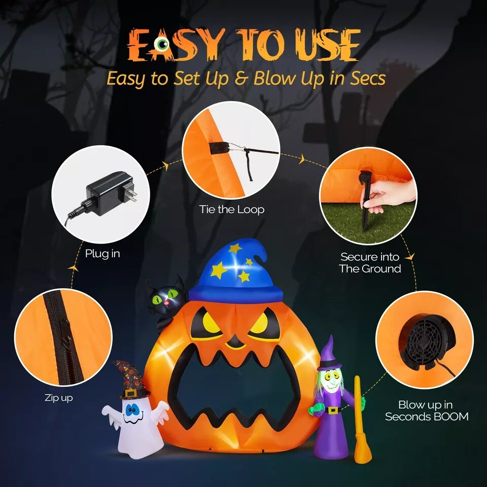 7FT Pumpkin Photo Prop Inflatable Halloween Outdoor Decorations Blow Up Décor