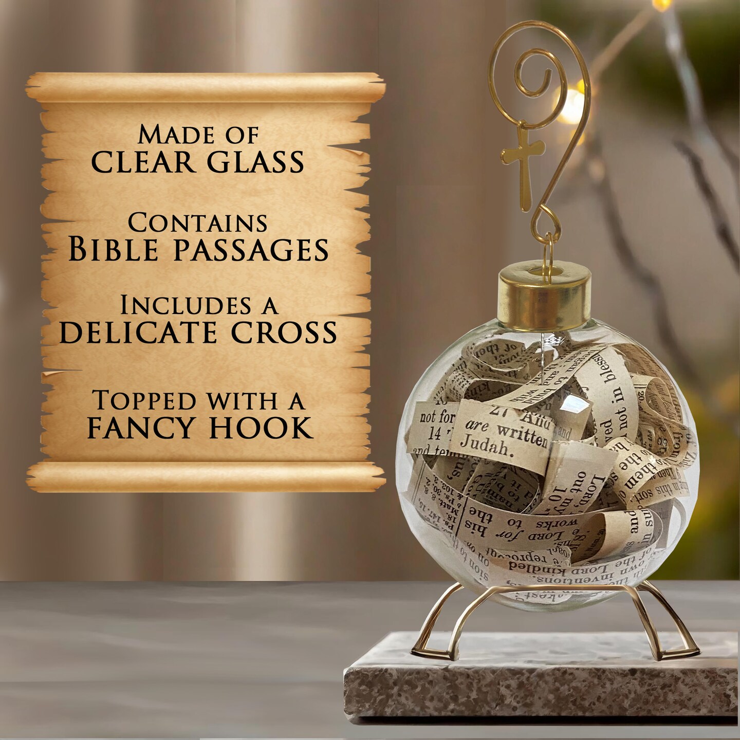 Bible Ornament Made with Pages from a Bible, Handmade Bible Ornament with Scripture Bible Verses Inside Glass Ball, Christmas Tree Decor - image11