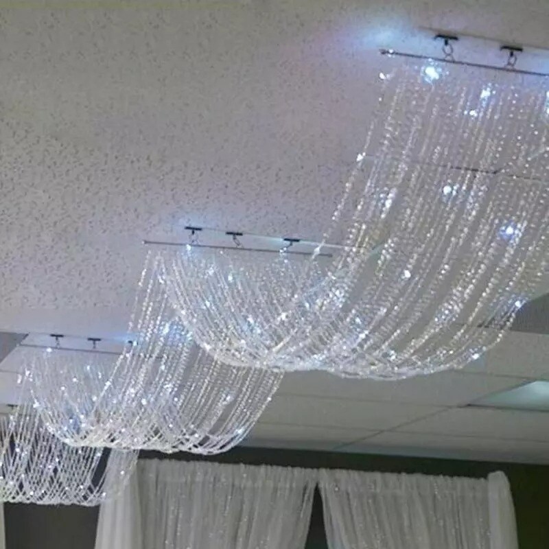 15 ft Iridescent Ceiling Drape Curtain Crystal Beaded Backdrop Party Decorations