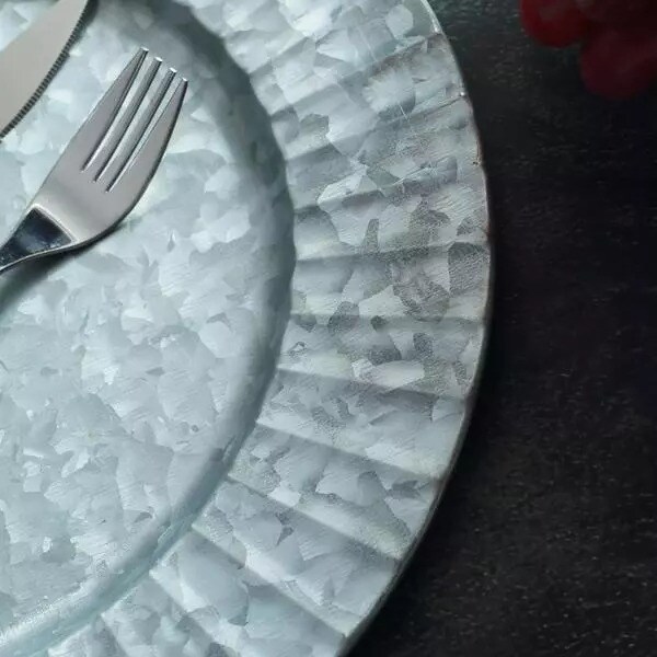 24 pcs 13&#x22; Silver Round with Ruffled Rim Galvanized Metal Wedding Charger Plates