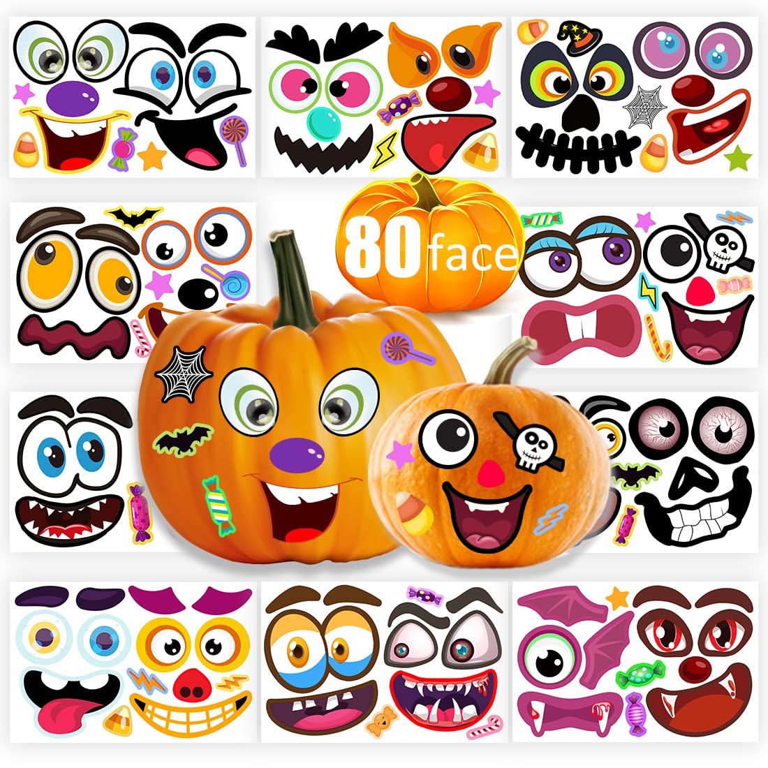 80 Packs Halloween Pumpkin Decorating Kit Make Pumpkin Face Stickers in