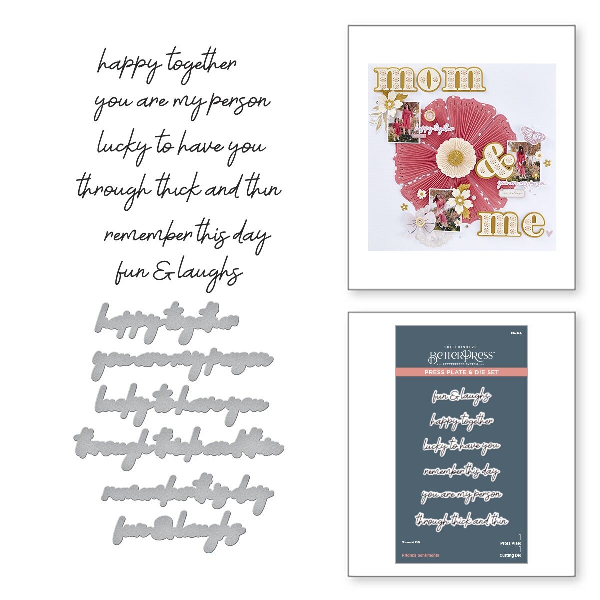 Spellbinders BetterPress Press Plate & Die Set-Friends Sentiments
