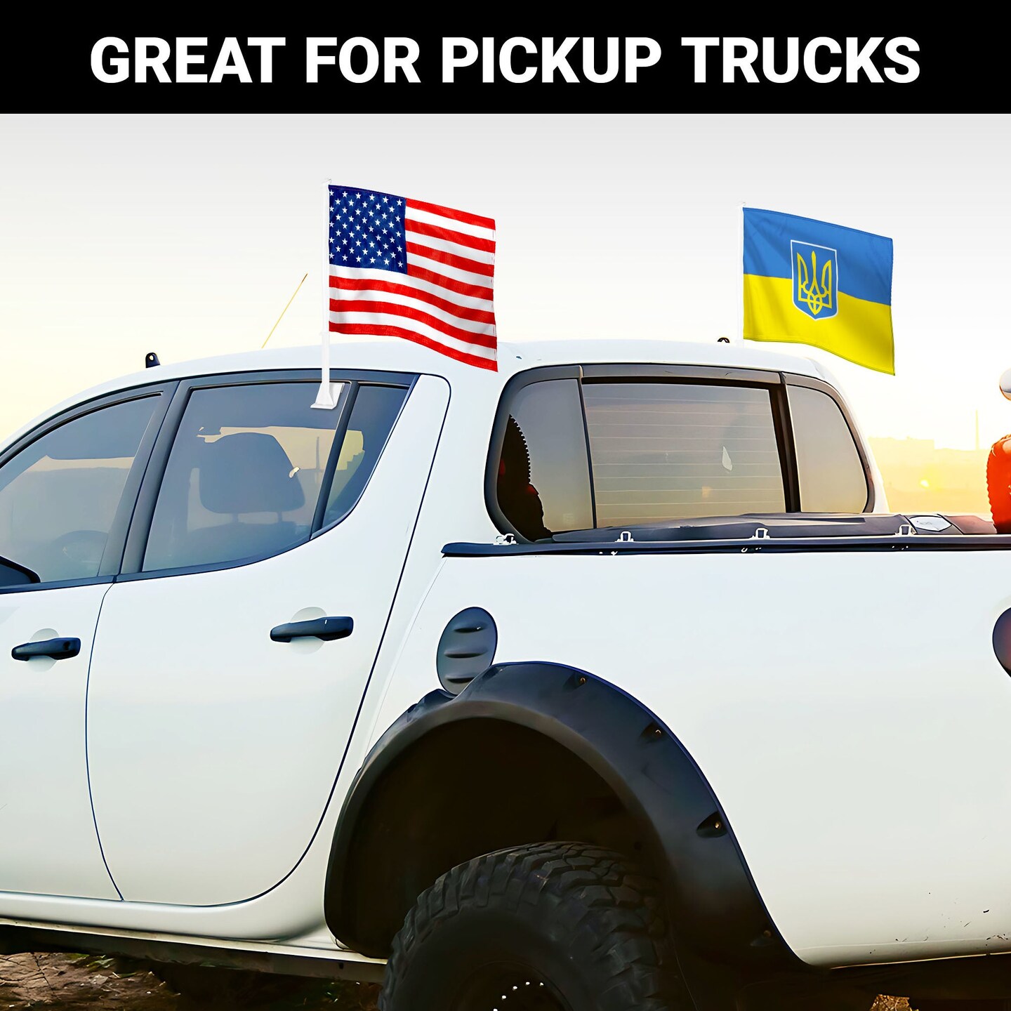 G128 Combo Pack: American USA Car Flag &#x26; Ukraine Ukraine Coat of Arms Car Flag 11x17 In | Both Double Sided Printed 150D Polyester | Flagpole Included | Perfect for Festival Celebrations, Parades