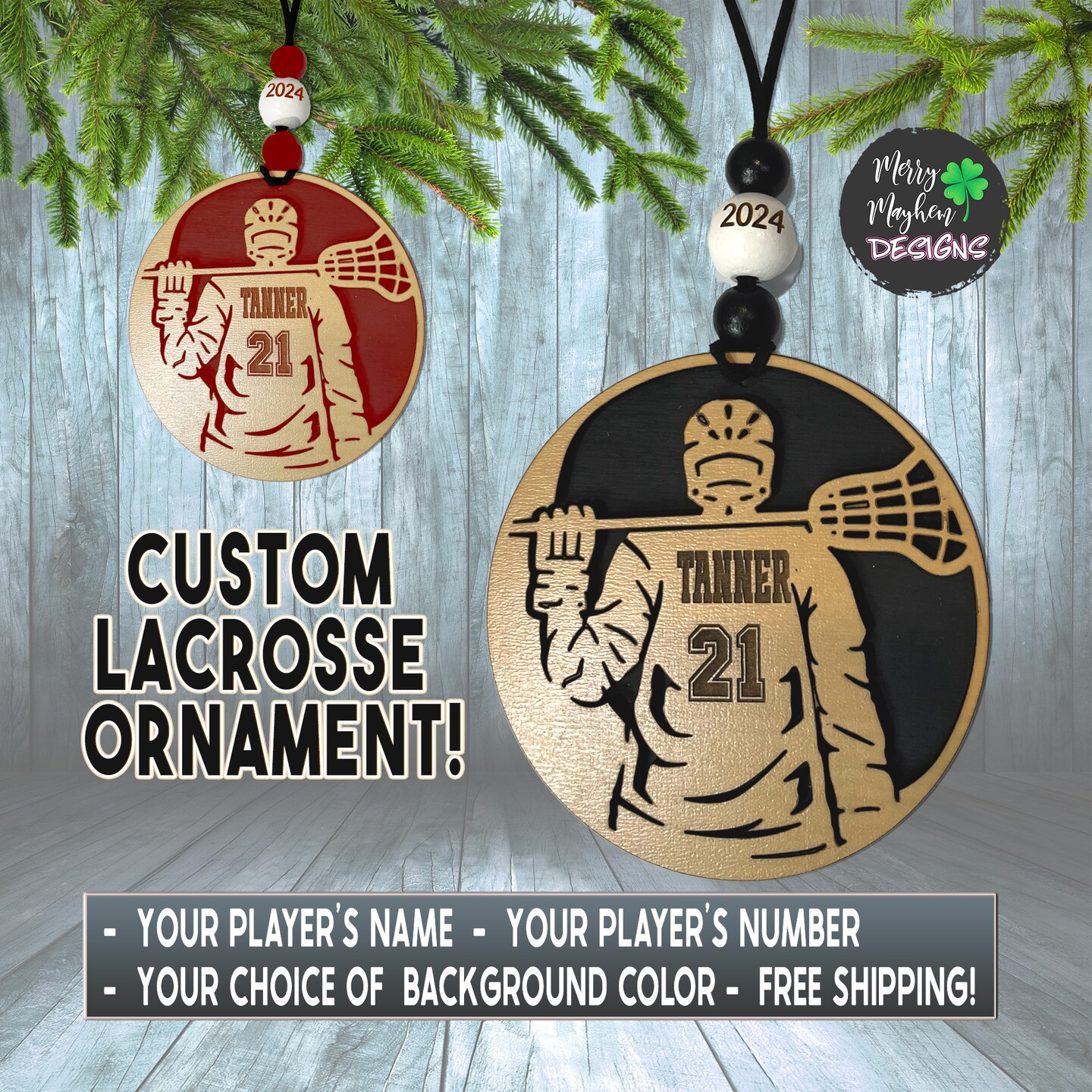 Personalized Lacrosse Player Ornament 2024 with Player Name and Number