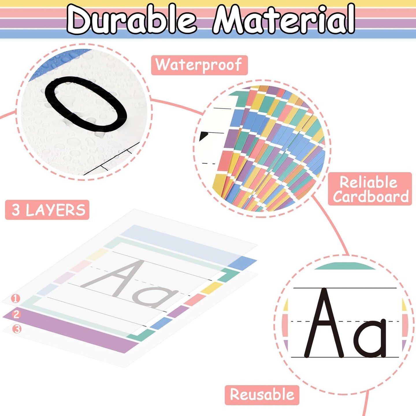 37 PCS Pastel Colors Stripes Classroom Alphabet Number Educational Poster Cards