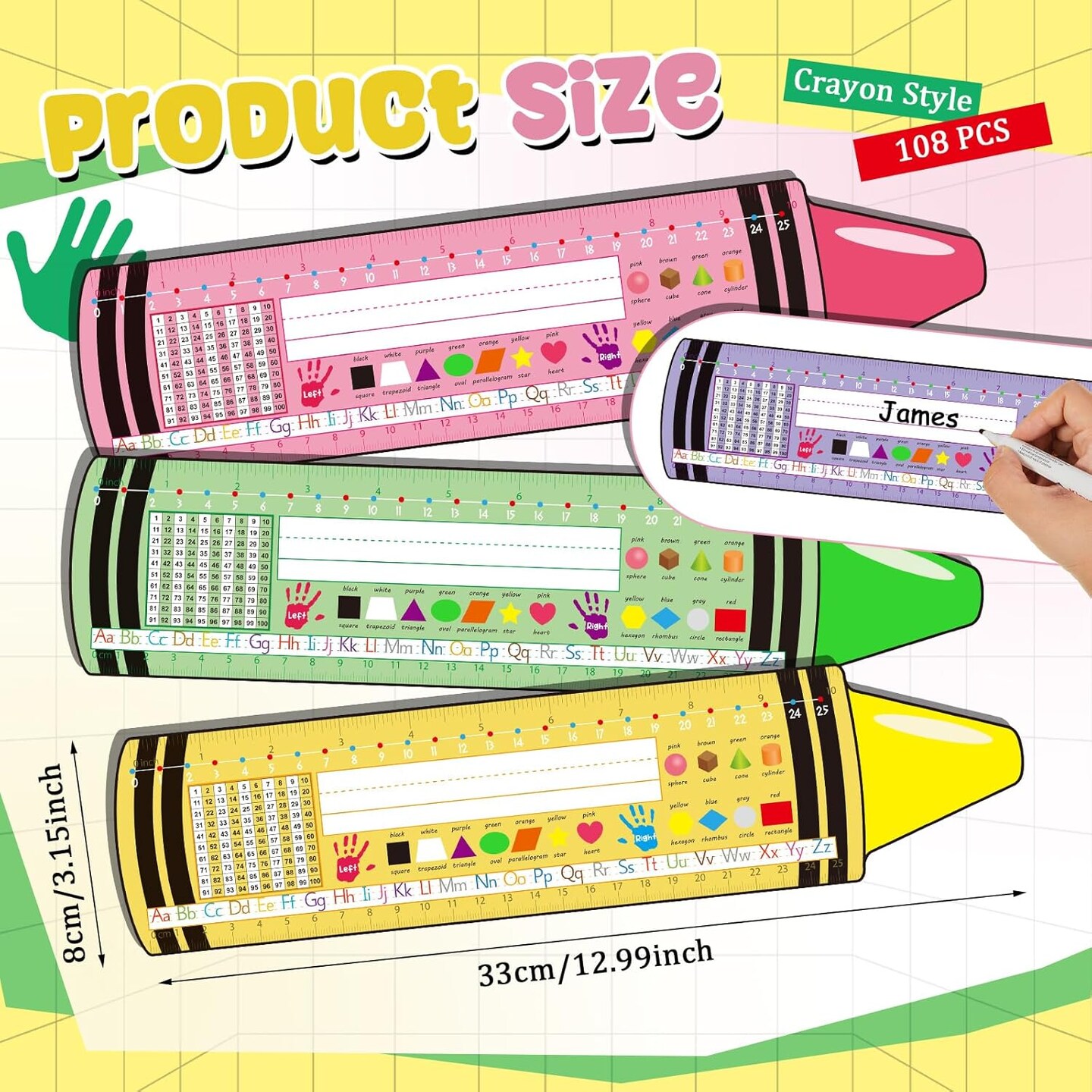 108 Pcs Crayons Desk Name Tags for Classroom