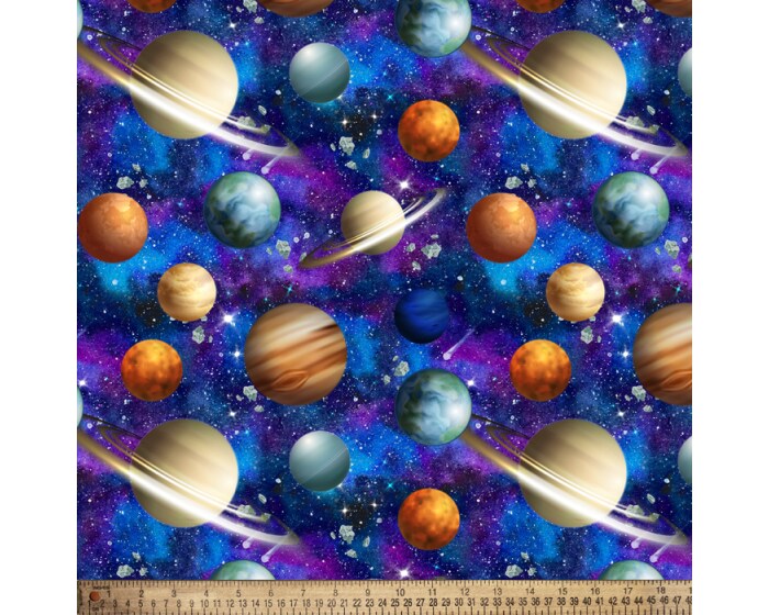 Planets Astronomy Cotton Fabric | By the Yard | Sewing and Crafting | 44 inches wide