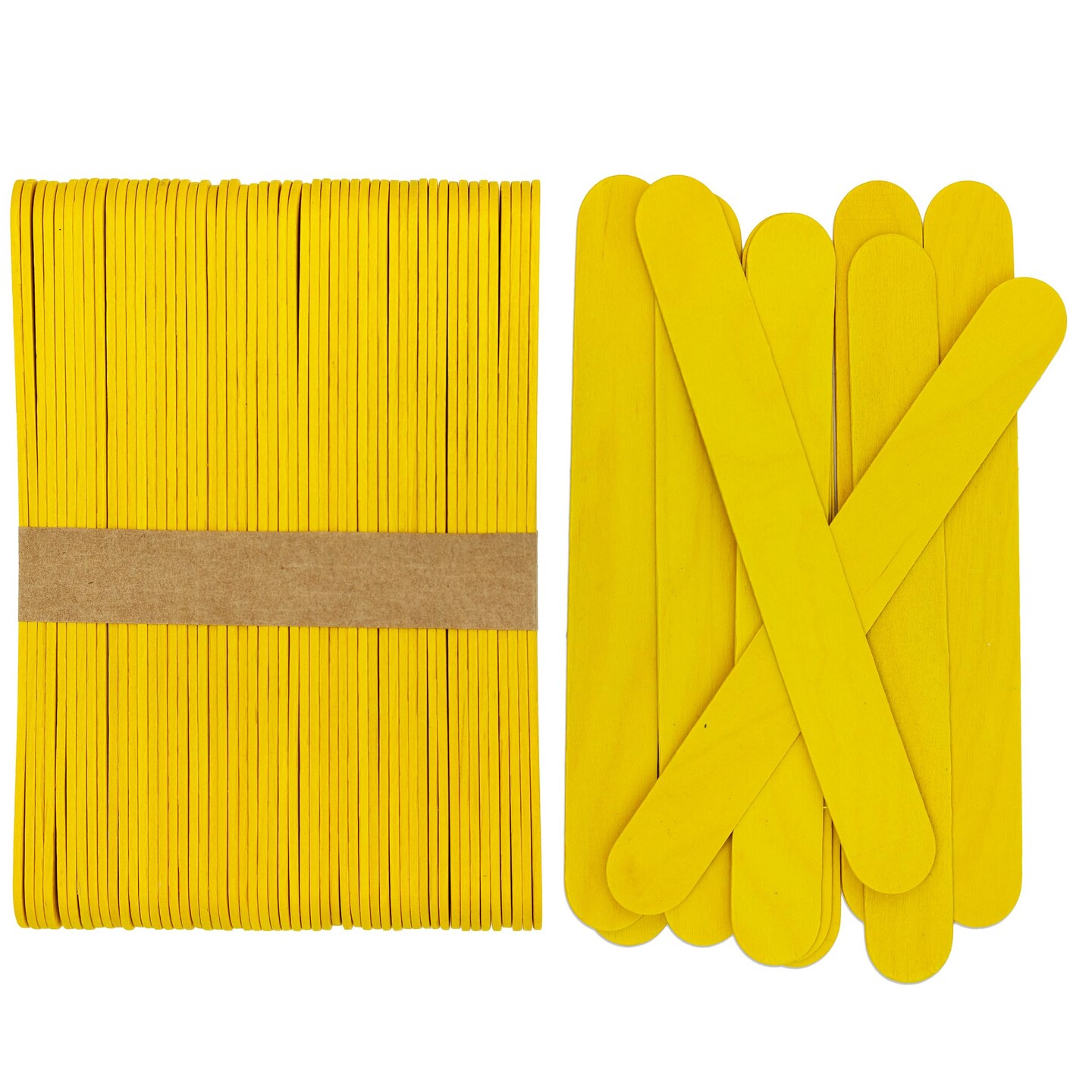 CraftySticks 50 Pack 6 Inch Yellow Painted Wood Craft Sticks, Jumbo Popsicle Sticks for Crafts, Teacher STEM Basics