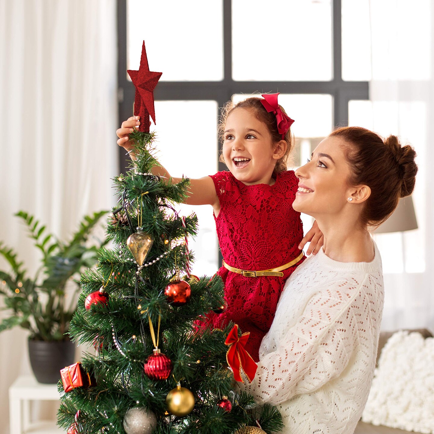 Ornativity Glitter Star Tree Topper - Christmas Red Decorative Holiday Trees Toppers Sparkle Bethlehem Star Decor Xmas Ornament 8"