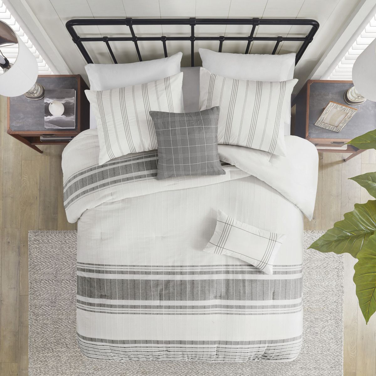 Harbor House Queen Gray Cotton Jacquard Oversized Comforter Set 6 Piece