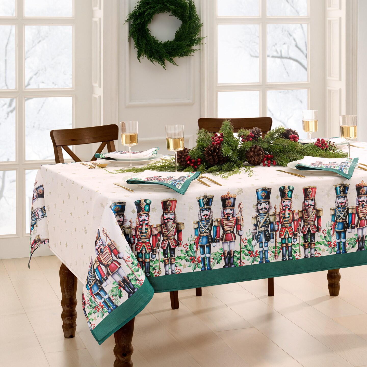 Threadmade Home Royal Nutcracker Tablecloth, Ivory - 60"W x 102"L