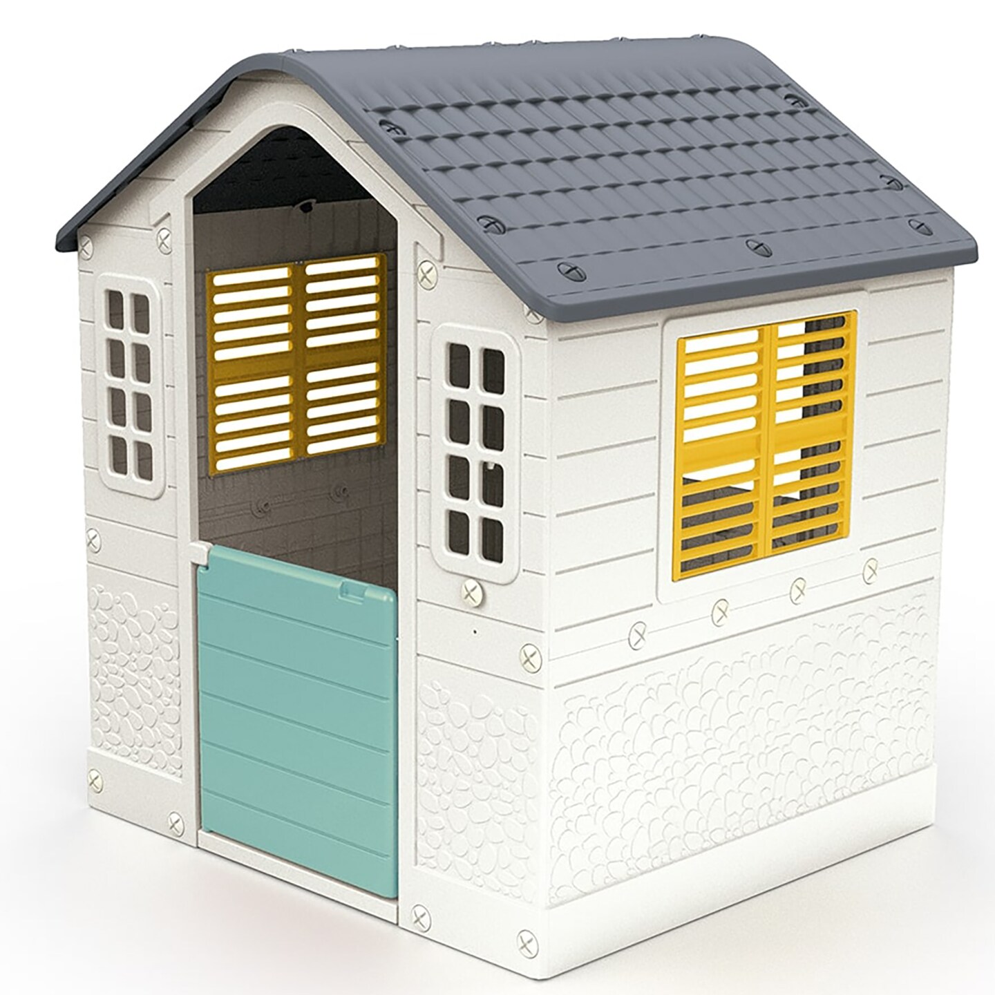 Dolu: Playhouse - White, Green, Yellow - Indoor & Outdoor Toy, Pretend Play, Sliding Shutters, Pet Gate, Waterproof Plastic, Toddler & Kids Ages 2+
