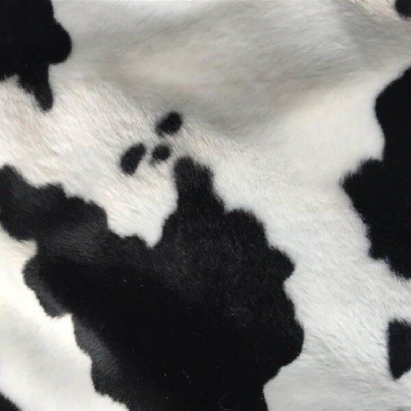 1 Yard Black White Cow Velboa Faux Fur 58″/ 60″ Wide Animal Print Soft Fabric for DIY Decor