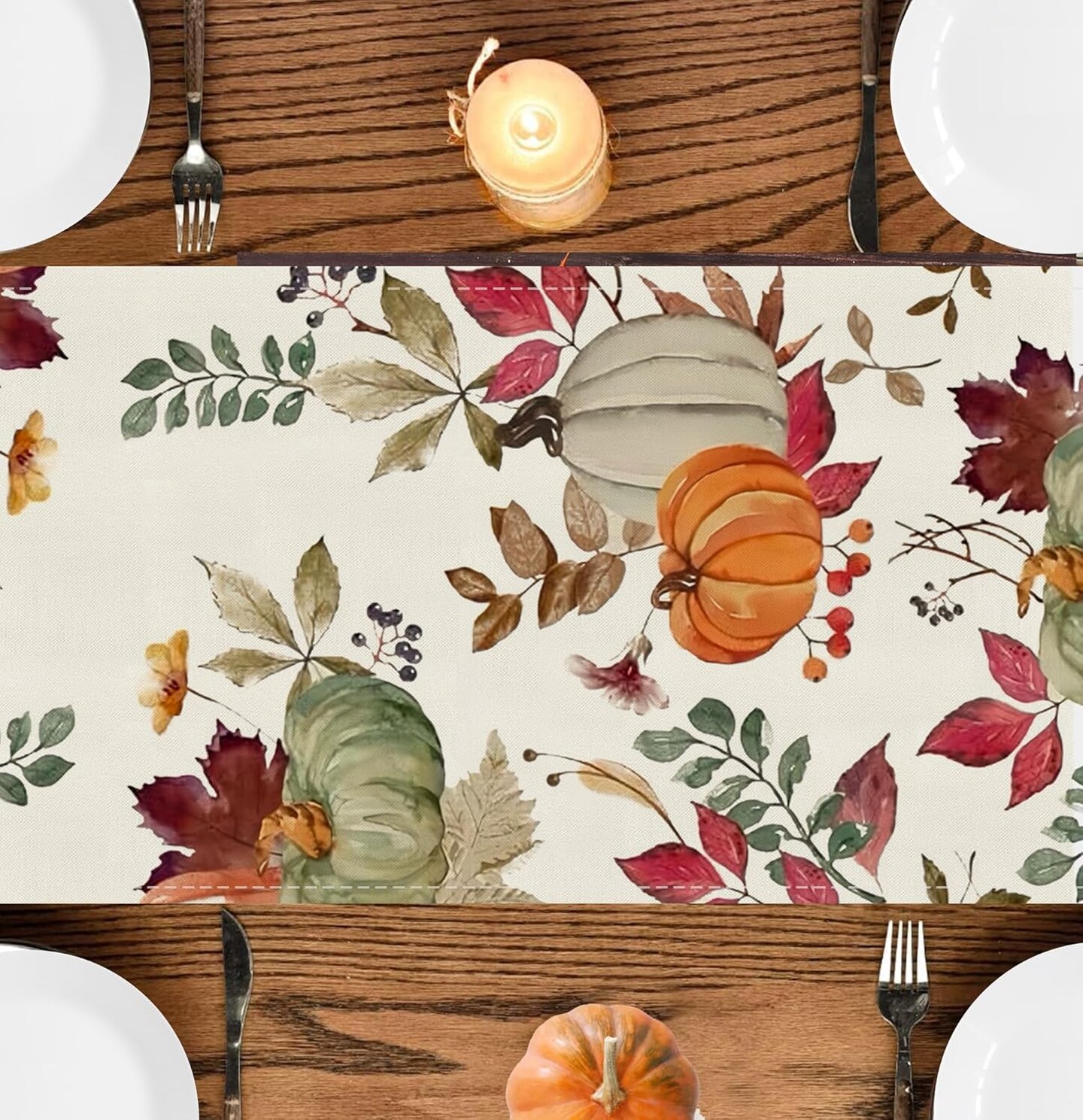 Fall Table Runner,Orange Sage Pumpkin Table Runners 72 Inches Long, 13"x72"