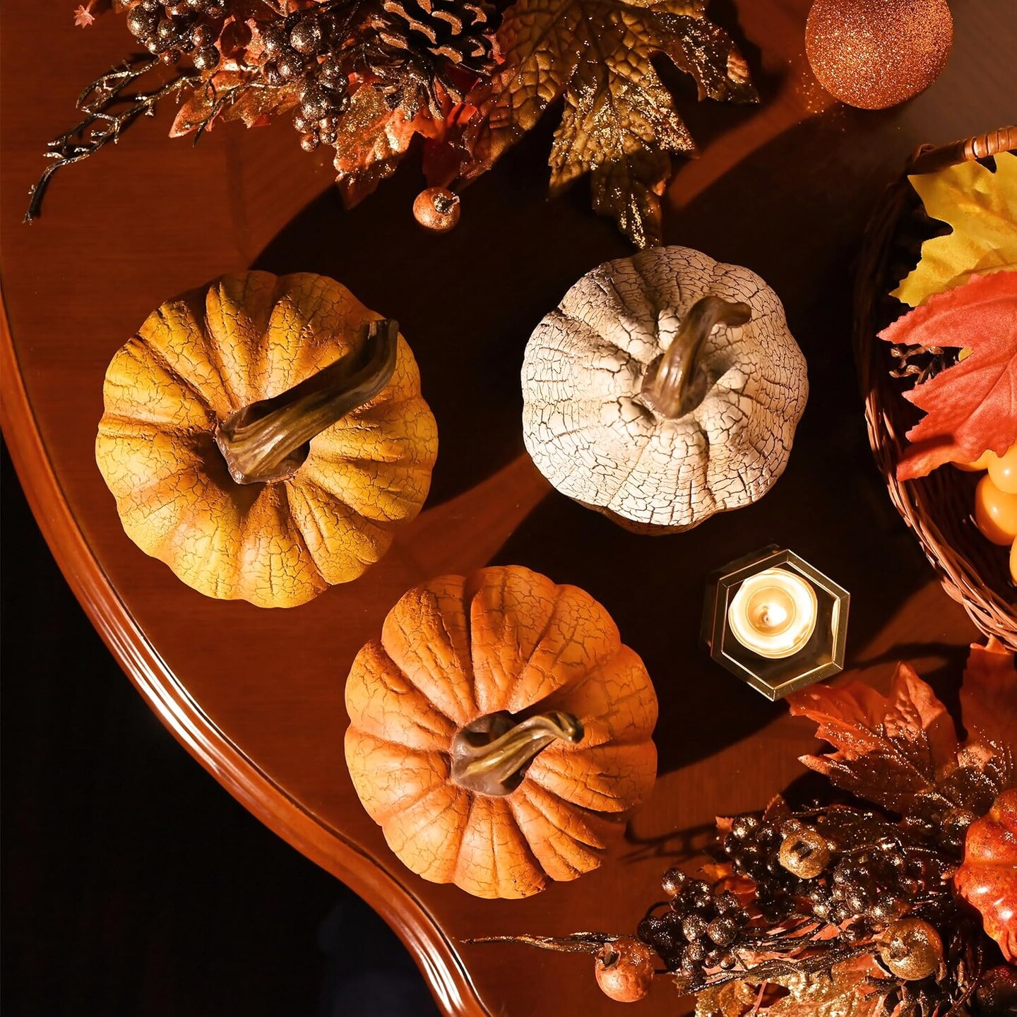 Fall Pumpkin Table Decor - Cracked Pumpkin