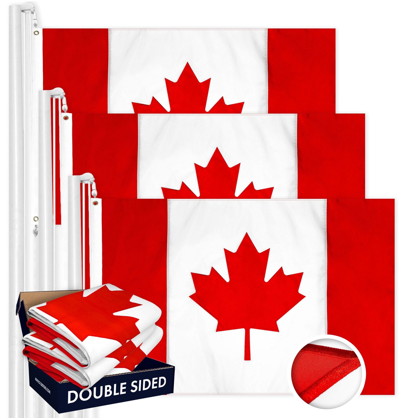 G128 3 Pack: Canada Canadian Flag | 2.5x4 Ft | Double ToughWeave Series Double Sided Embroidered 210D Polyester | Country Flag, Embroidered Design, Indoor/Outdoor, Brass Grommets, Heavy Duty, 3-ply