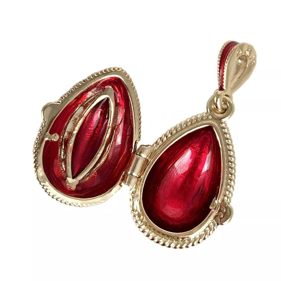 CHRISTMAS TREE Faberge Egg Style Locket Pendant, Red, Enameled