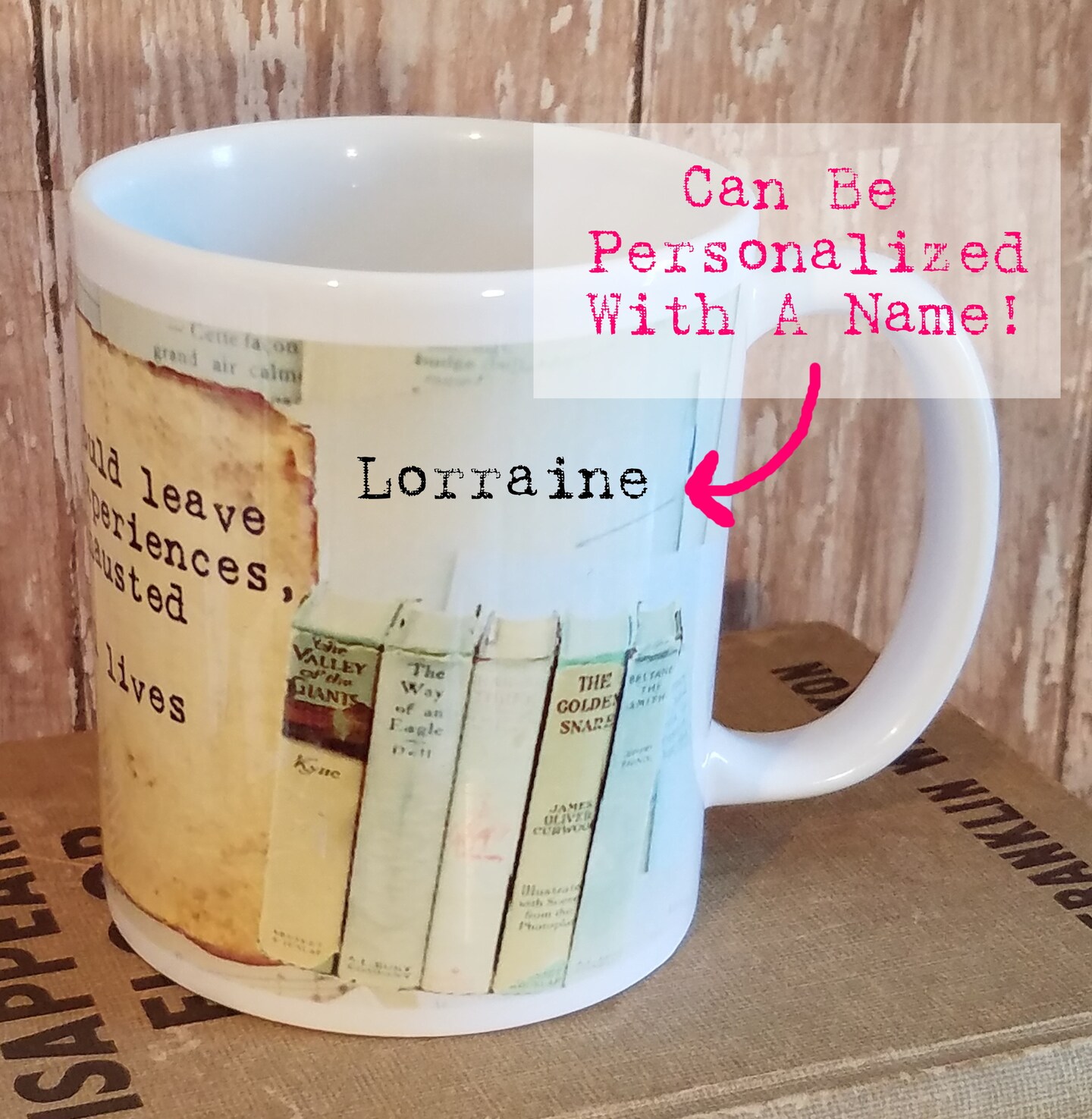 Personalized Vintage Inspired Book Lover's Coffee Mug Cup, Book Lover Gift,  Gift For Librarian or Teacher, Gift For Avid Reader | MakerPlace by Michaels, image size:1055x1080
