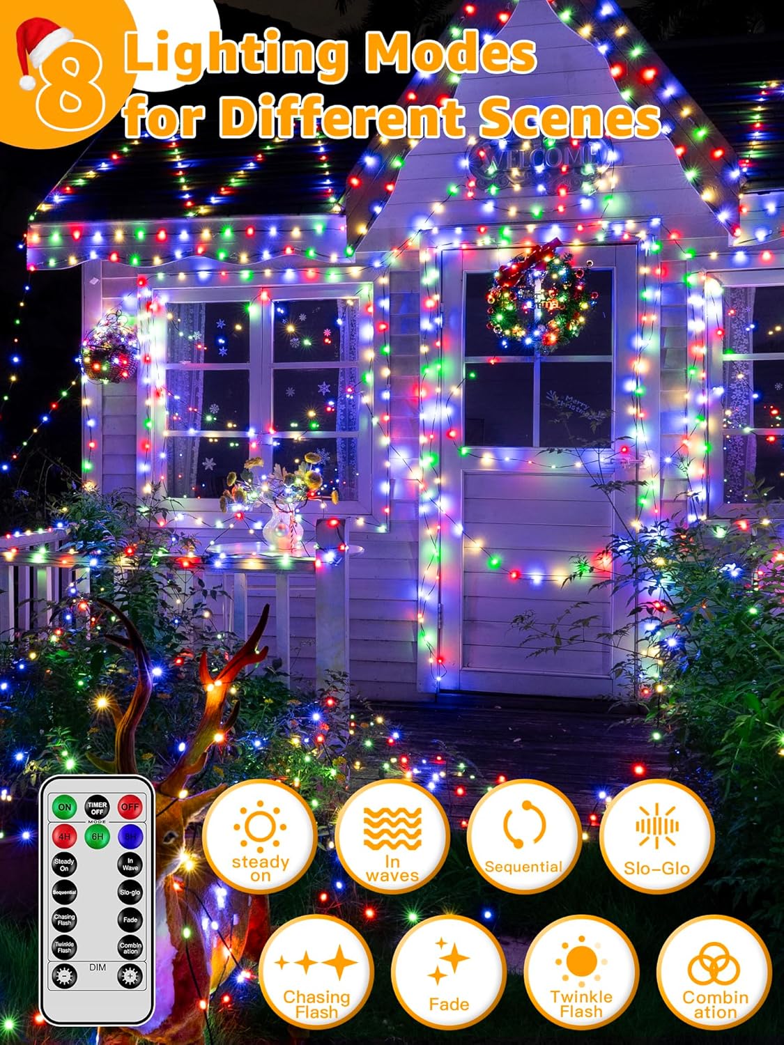 hristmas Lights 1200 LED 394 FT, Waterproof Outdoor String Lights with Remote and Timer, Christmas Tree Lights with 8 Modes Dimmable, Fairy Lights for Holiday Decor (Multicolor)
