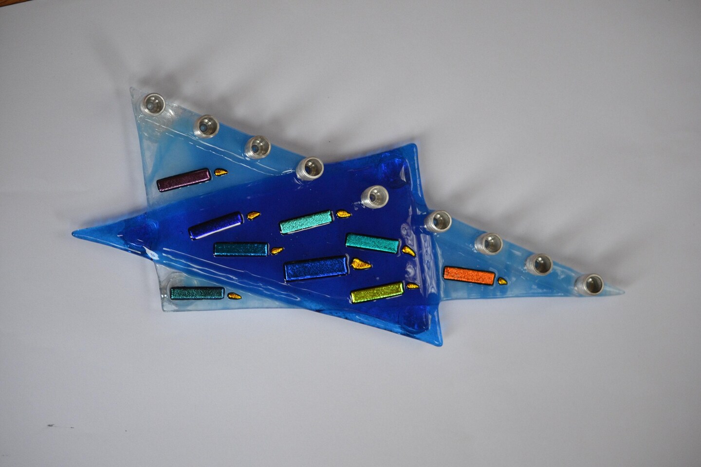 Blue Star of David glass fused menorah, kosher menorah, Jewish art wedding gift, Hanukkah gift, fun menorah by Yafitglass product 3