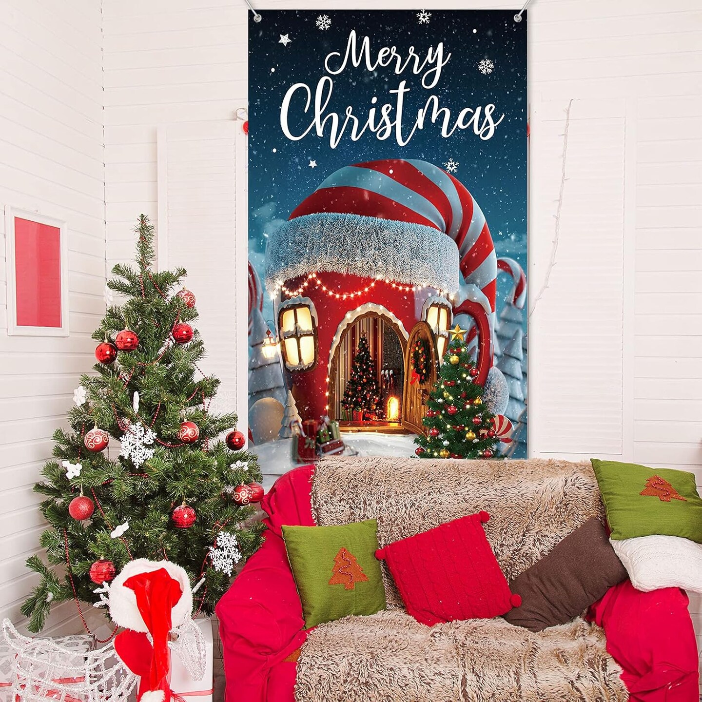 Xmas Door Hanging Covers Photo Booth Props for Christmas Party Decorations