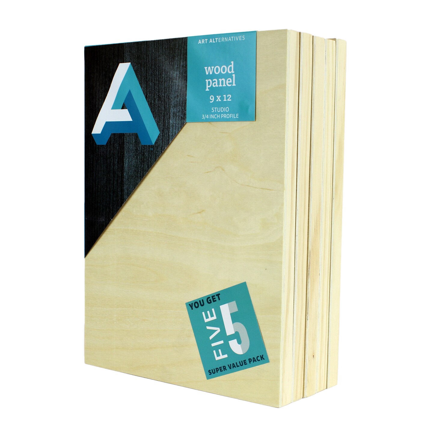Art Alternatives Classic Wood Panel Value Pack, Studio, .75&#x22; Profile, 9&#x22; x 12&#x22;, 5/Pkg.