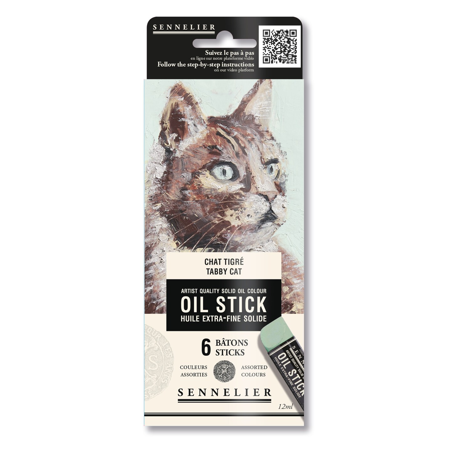 Sennelier Oil Stick Set, 6-Color Mini Tabby Cat Cardboard Set