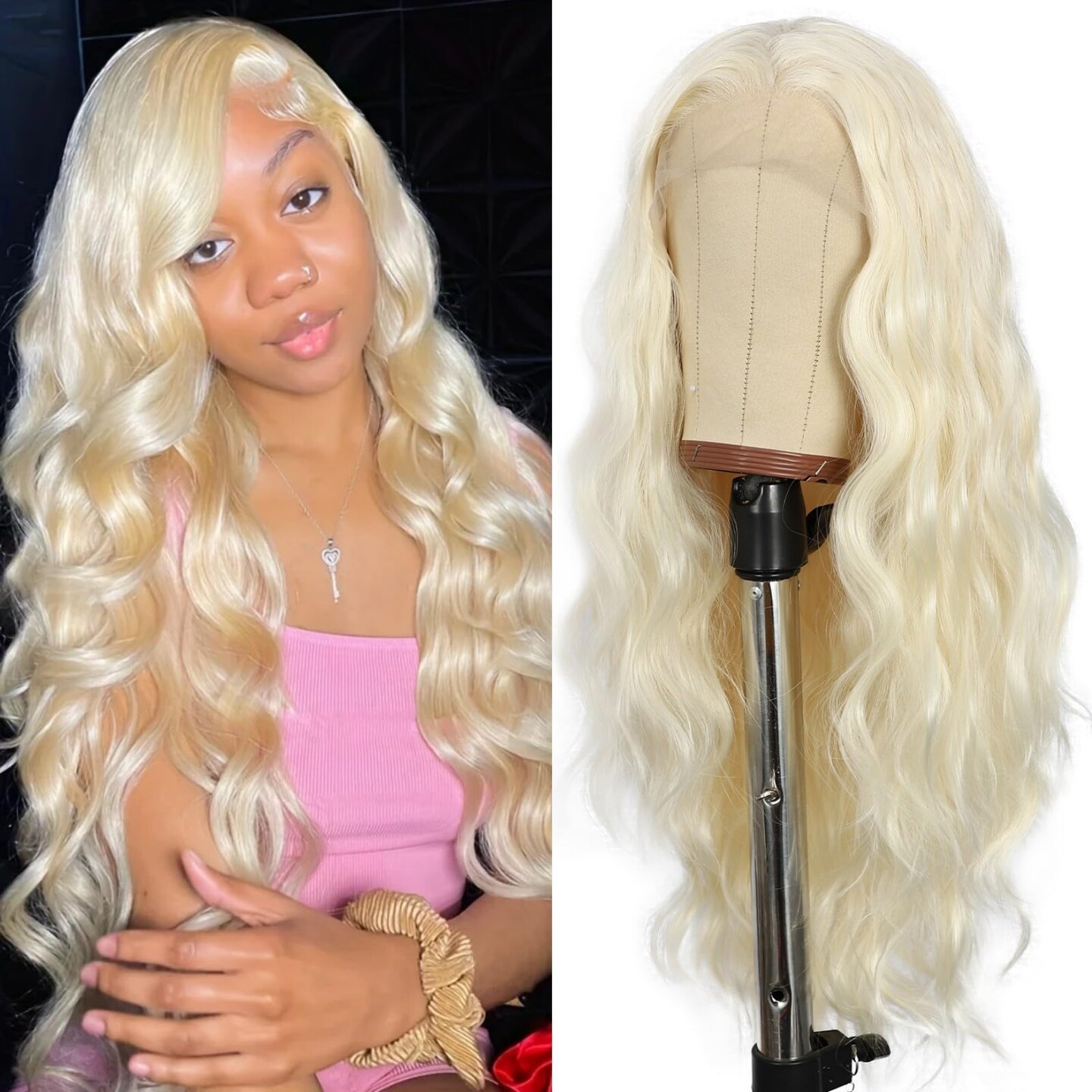 SAPPHIREWIGS Barbie Wig Long Blonde Wigs for Women Loose Body Wave Wig Synthetic Lace Front Wig 613 Blonde Pre Plucked Hairline Heat Resistant Hair Daily Party Cosplay Halloween Wig 24inch