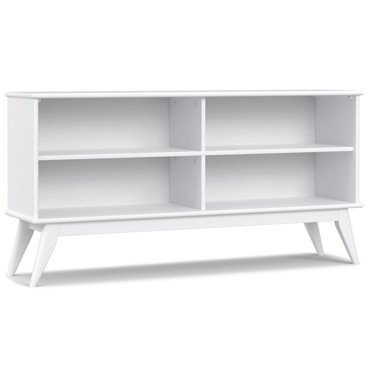 Draper Mid Century Low Bookcase Solid Hardwood 4 Open Shelves Modern Design