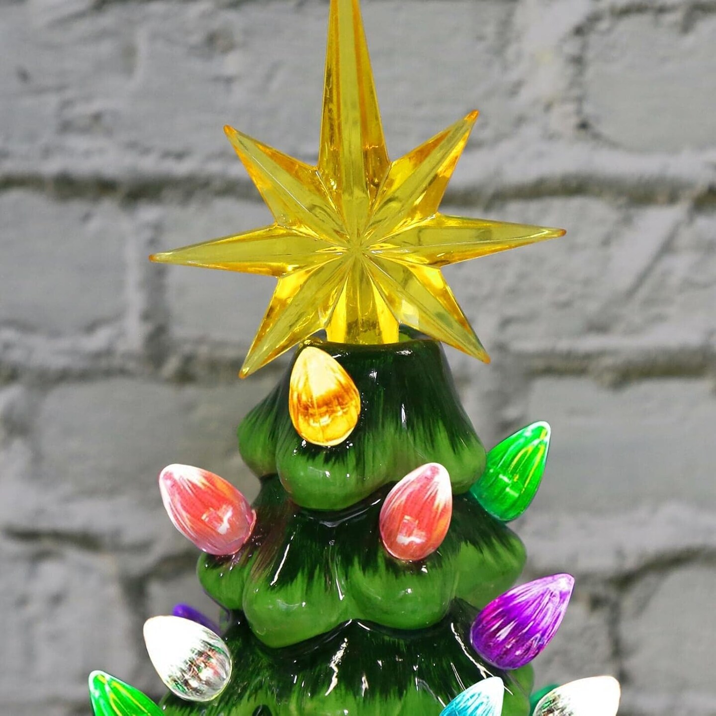 Christmas Decorations - 12&#x201D; Lighted Up Gnomes Ceramic Christmas Tree with 46 Multicolored Lights - Small Mini Prelit Xmas Holiday Decor for Tabletop Home Room Table Fireplace Office