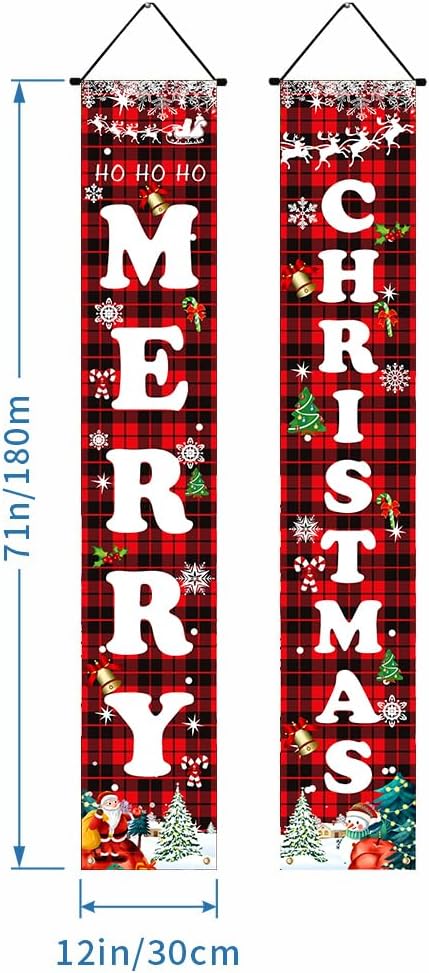 Christmas Decorations Red Black Buffalo Plaid Sign Set for Festival Merry Christmas Door Banner | Outdoor Yard &#x26; Front Porch | Indoor &#x26; Outdoor Xmas Decor for Home, Wall, Front Door, Yard, and Garage