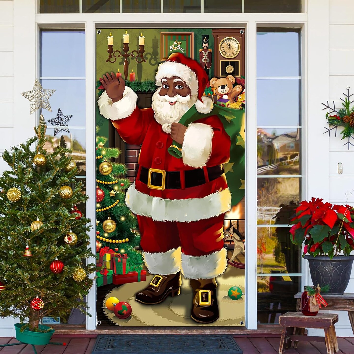 Xmas Door Hanging Banner Santa Claus Background for Front Door