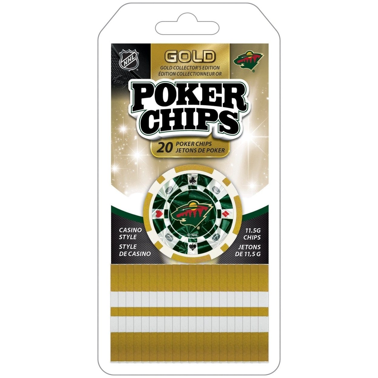 Minnesota Wild 20 Piece Casino Style Poker Chips Gold Collectors Edition Set