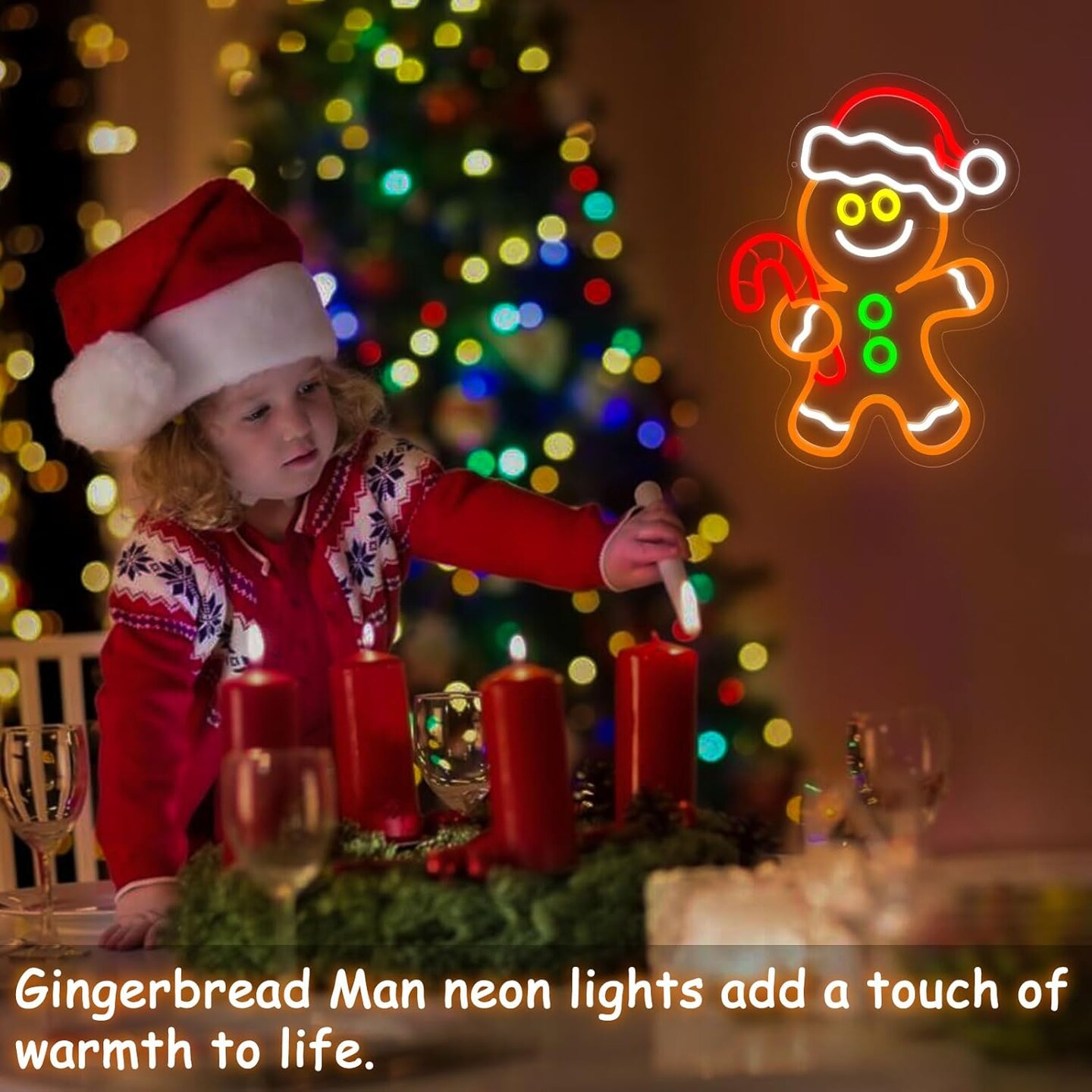 Gingerbread Man Neon Sign for Christmas Decor, Dimmable Christmas Neon Signs for Wall Decor, LED New Year Neon Lights for Kids Room, Living Room, Birthday, Party, Club, Girls, Boys