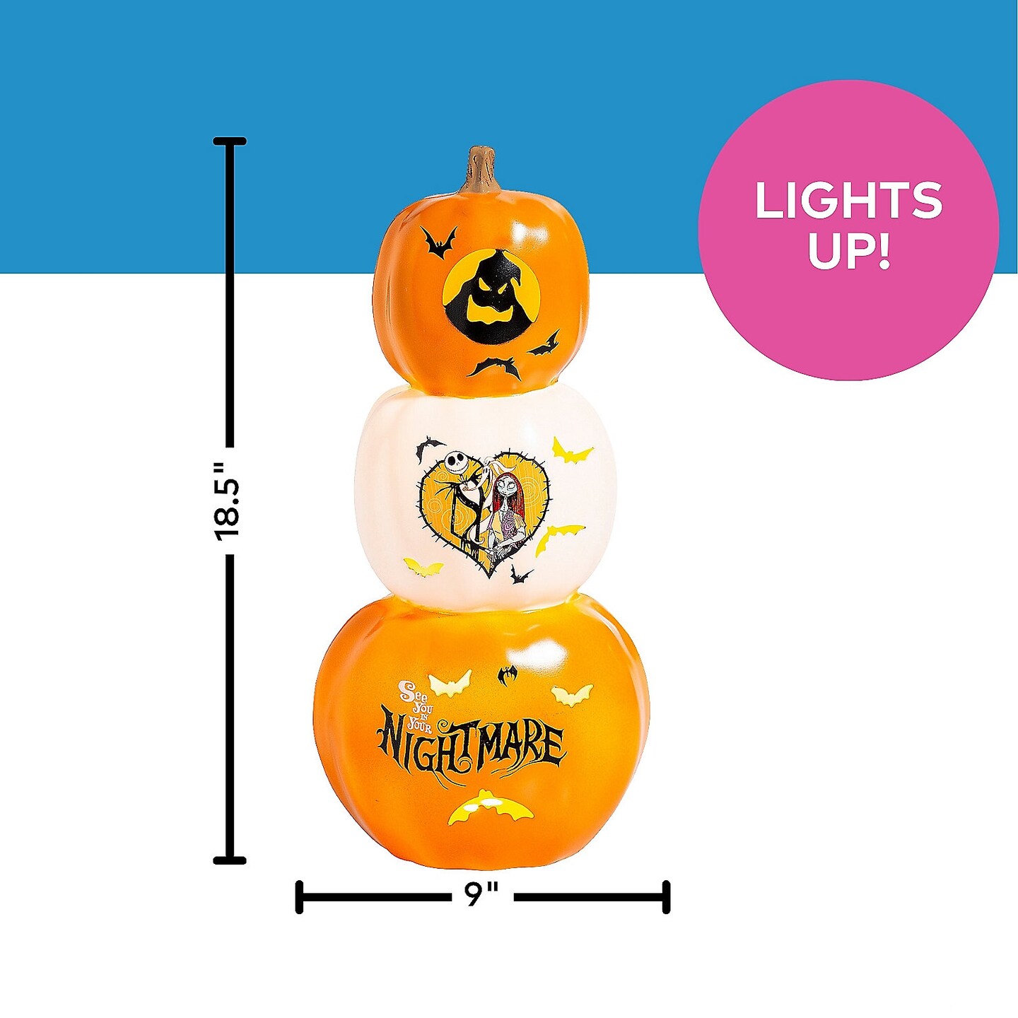 Nightmare Before Christmas Light Up Pumpkin Stack Tabletop Decoration 18.5&#x22;