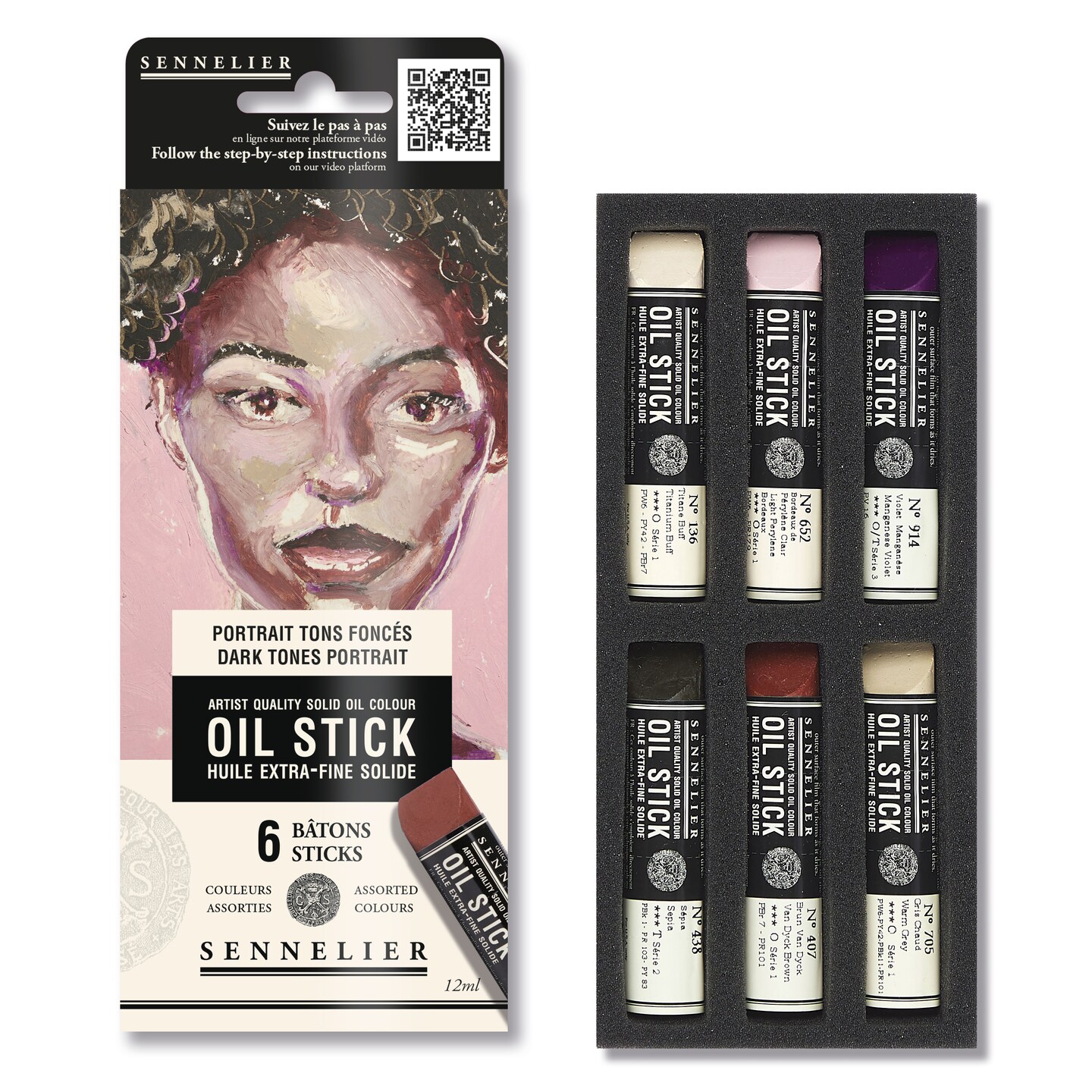 Sennelier Oil Stick Set, 6-Color Mini Dark Tones Portrait Cardboard Set