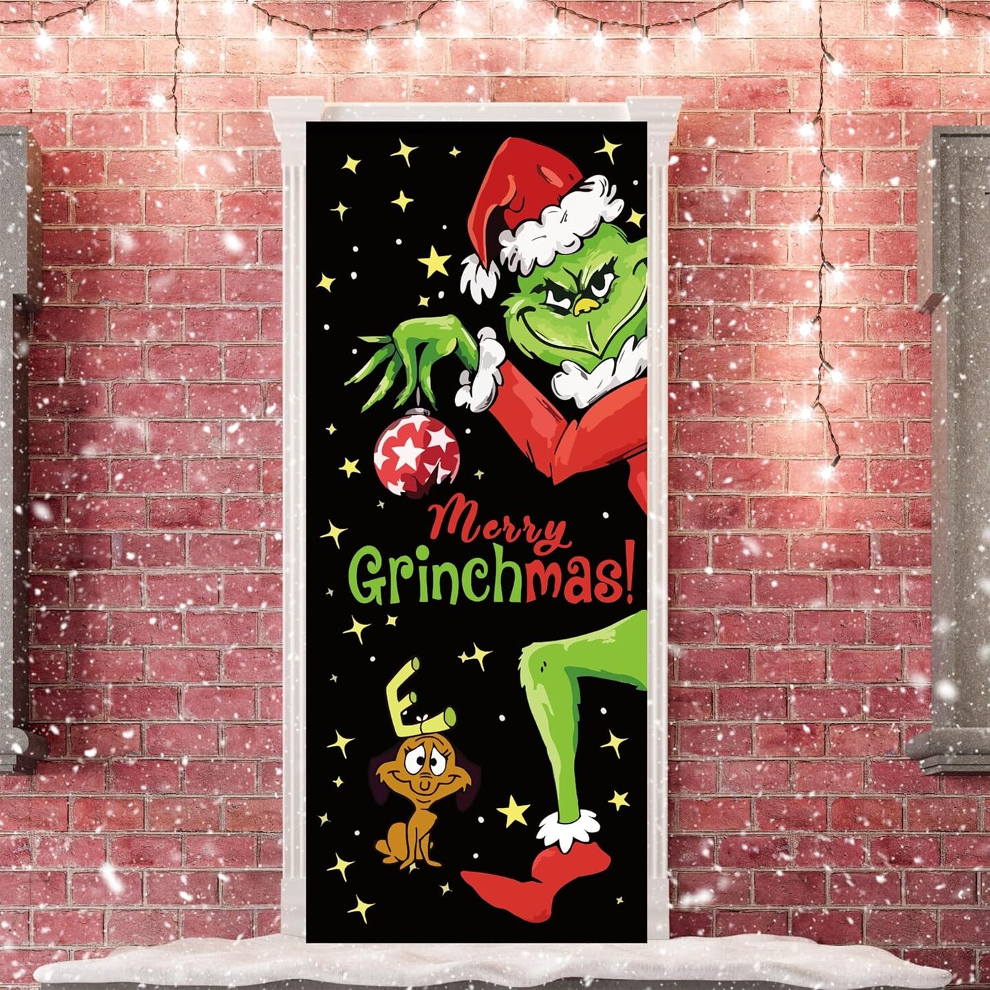 Grinch Door Cover Decorations for Christmas