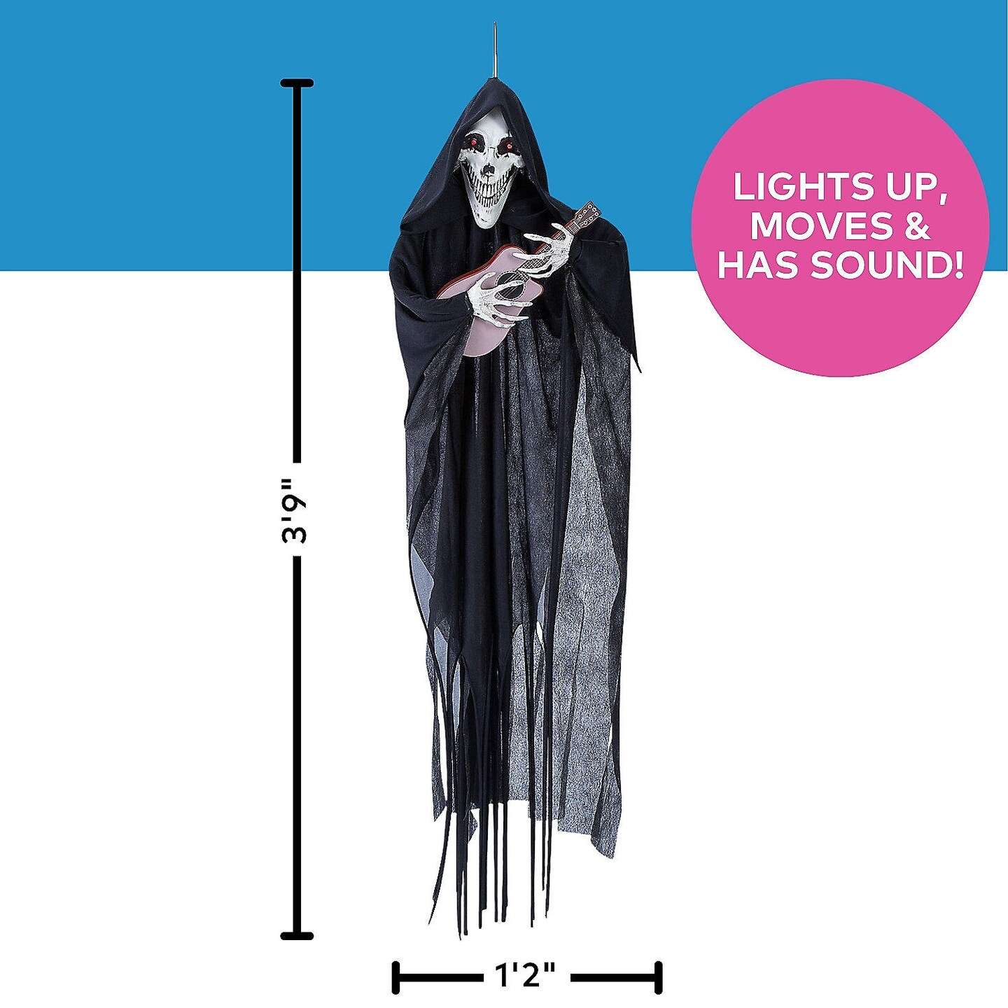 Singing Reaper with Guitar Halloween Decoration 13.75&#x22; x 47.25&#x22;