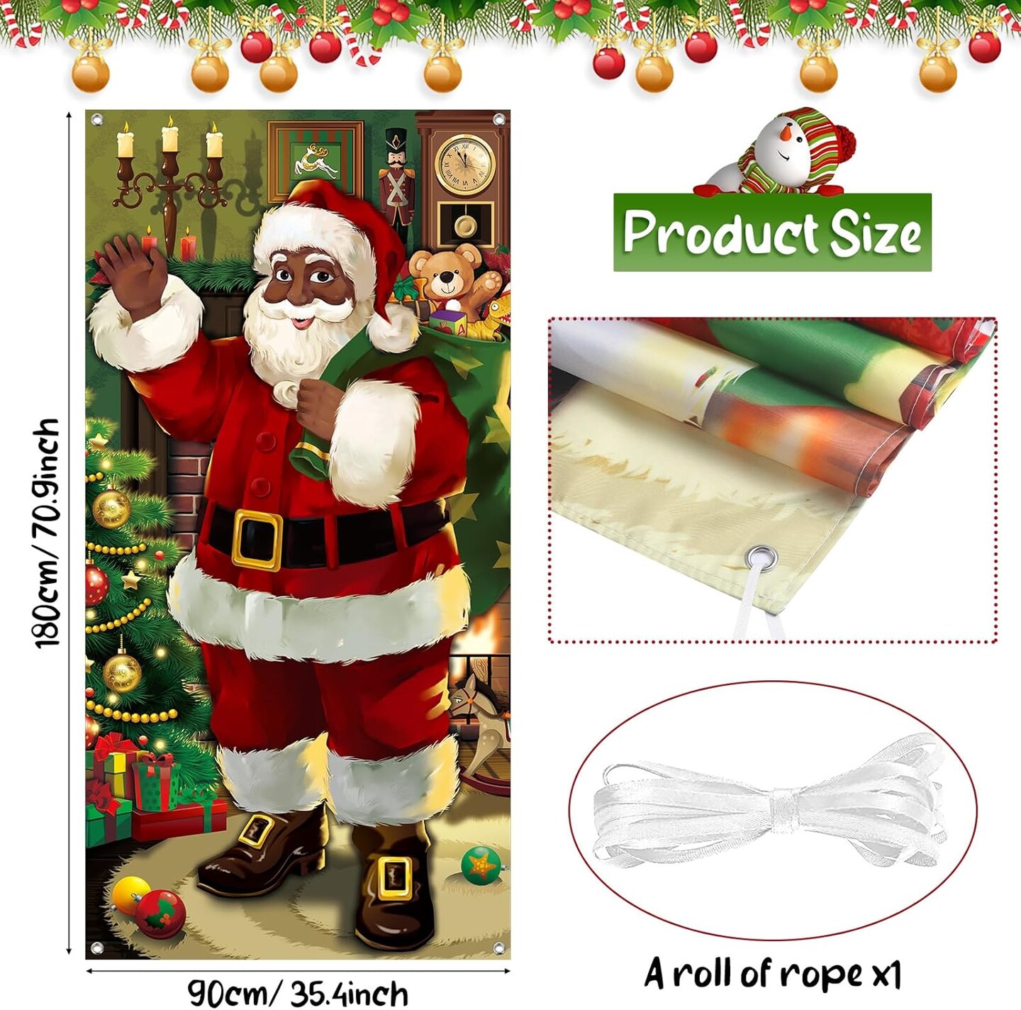 Xmas Door Hanging Banner Santa Claus Background for Front Door