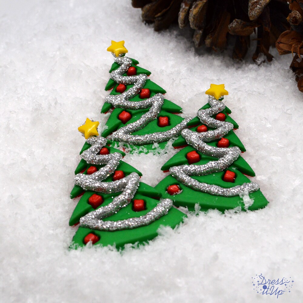 Dress It Up Buttons Christmas Trees, 3pcs Flat Back Craft Embellishments
