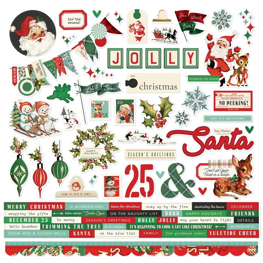 Simple Vintage Holly Jolly Cardstock Stickers-12&#x22;X12&#x22;