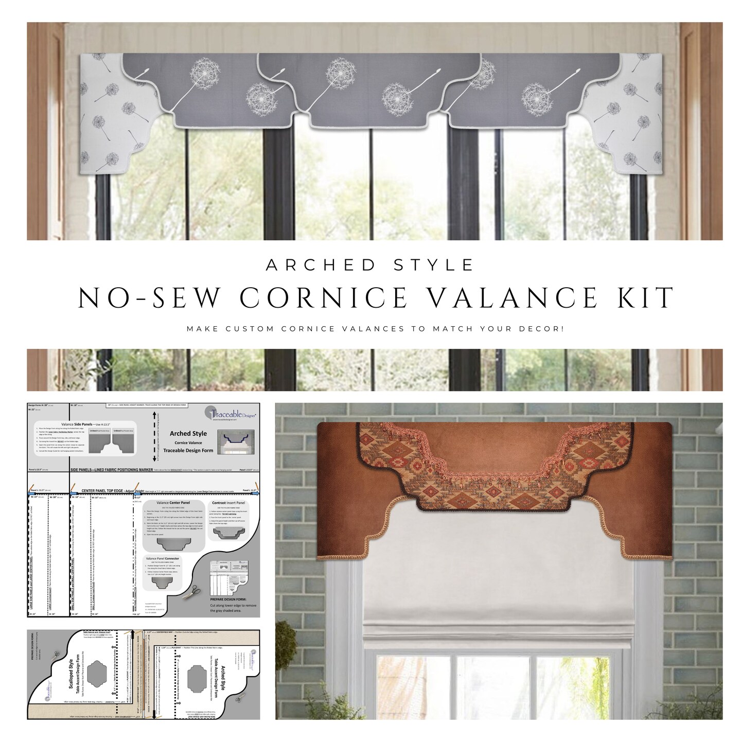 Arched Cornice Valance Kit for Custom No-Sew Window Treatments