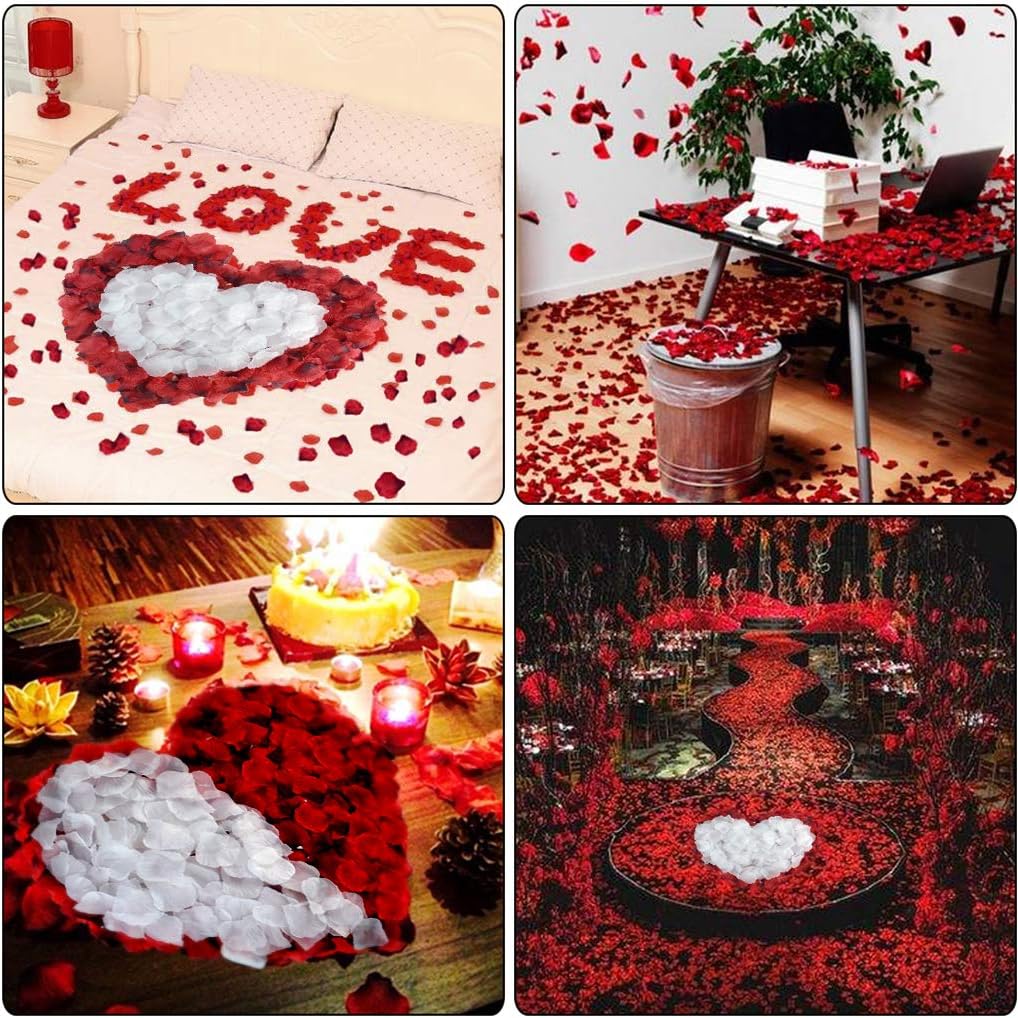 2000 PCS Red and 2000 PCS White Dark Silk Rose Petals Wedding Flower Decoration